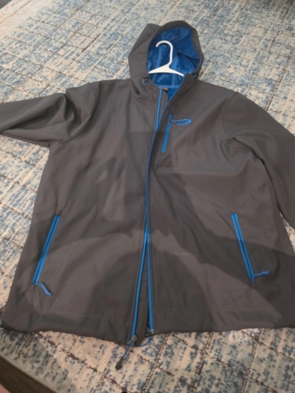 The North Face Gray Hooded Raincoat with Blue Accents